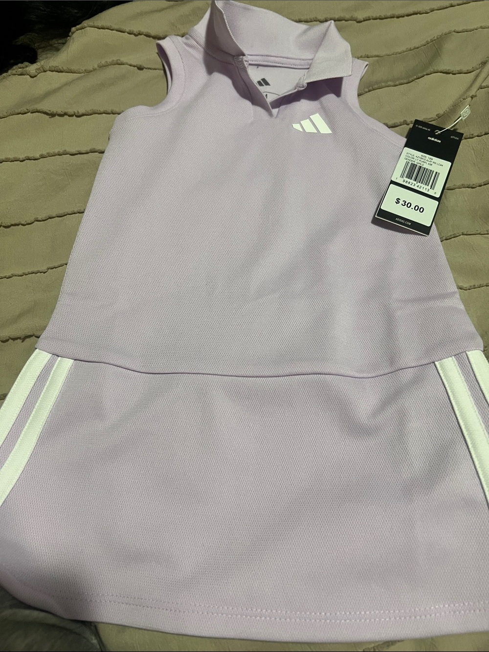 adidas Girls' Lavender Sleeveless Polo Dress with White Stripes